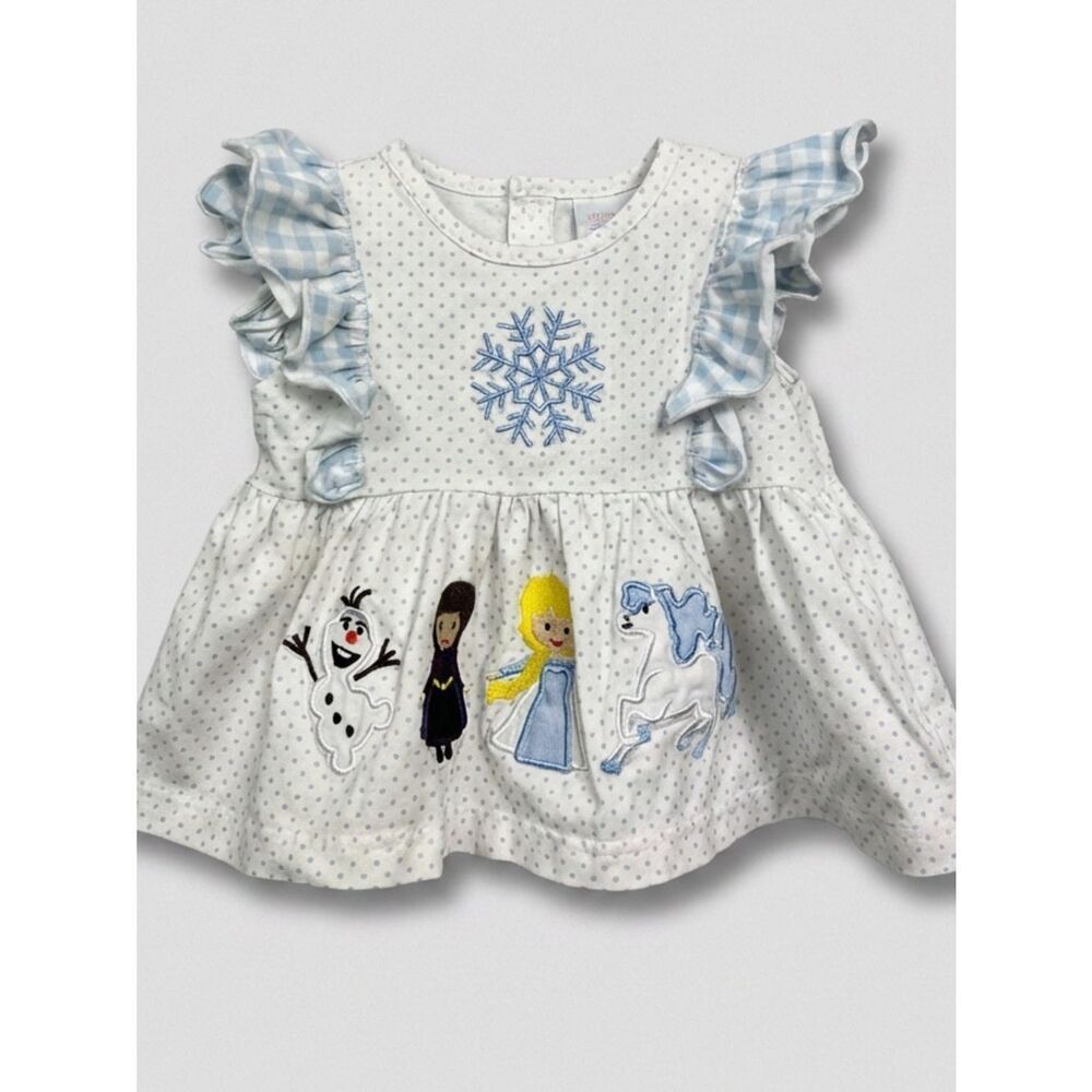 Lures & Lace white and blue polkadot Frozen Princess Character dress 3 months